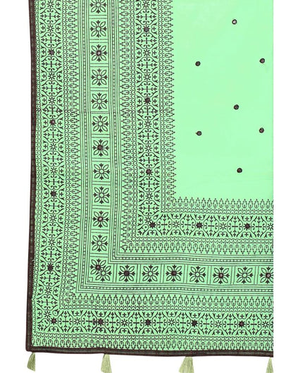 Mint Green Coloured Cotton Blend Printed Embellished Partywear saree | Leemboodi
