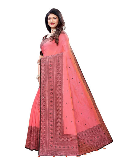 Dark Pink Coloured Cotton Blend Printed Embellished Partywear saree | Leemboodi