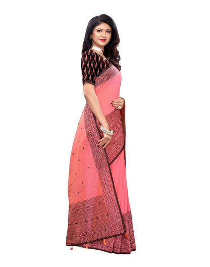 Dark Pink Coloured Cotton Blend Printed Embellished Partywear saree | Leemboodi
