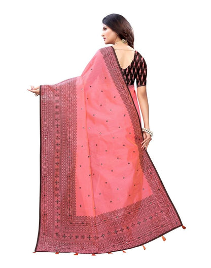 Dark Pink Coloured Cotton Blend Printed Embellished Partywear saree | Leemboodi