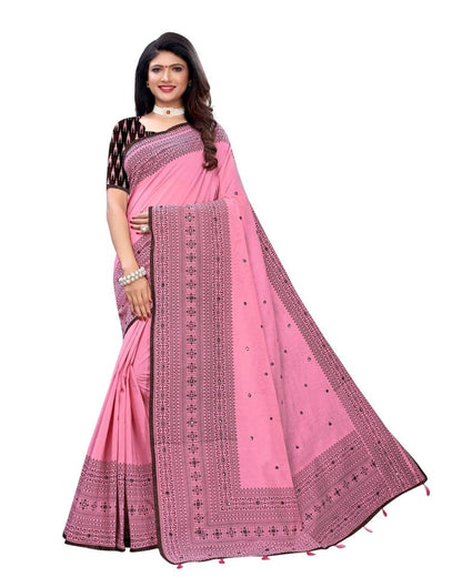 Light Pink Coloured Cotton Blend Printed Embellished Partywear saree | Leemboodi
