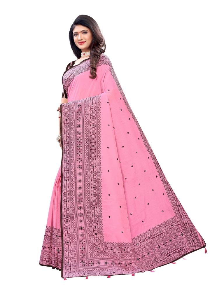 Light Pink Coloured Cotton Blend Printed Embellished Partywear saree | Leemboodi