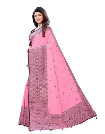 Light Pink Coloured Cotton Blend Printed Embellished Partywear saree | Leemboodi