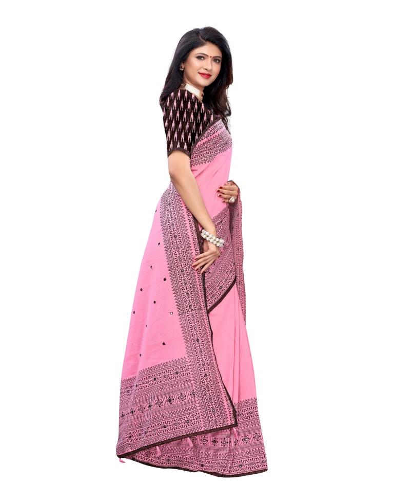 Light Pink Coloured Cotton Blend Printed Embellished Partywear saree | Leemboodi