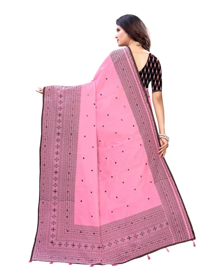 Light Pink Coloured Cotton Blend Printed Embellished Partywear saree | Leemboodi