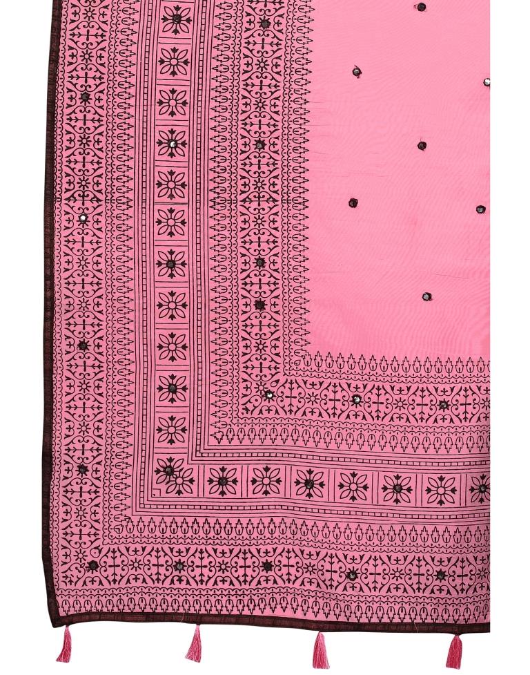 Light Pink Coloured Cotton Blend Printed Embellished Partywear saree | Leemboodi