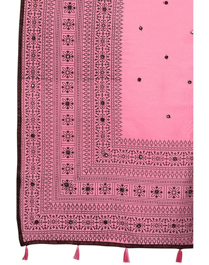 Light Pink Coloured Cotton Blend Printed Embellished Partywear saree | Leemboodi