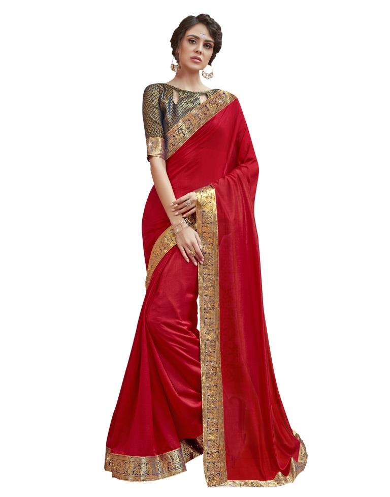 Red Coloured Art Silk Laced Embellished Partywear saree | Leemboodi