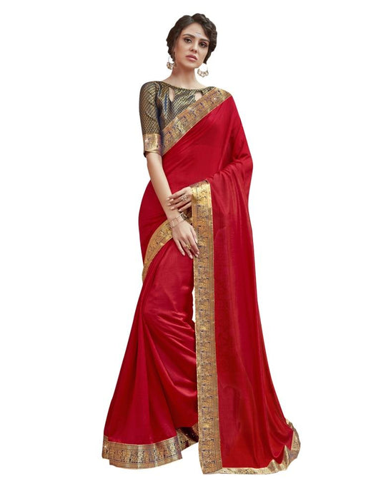 Red Coloured Art Silk Laced Embellished Partywear saree | Leemboodi