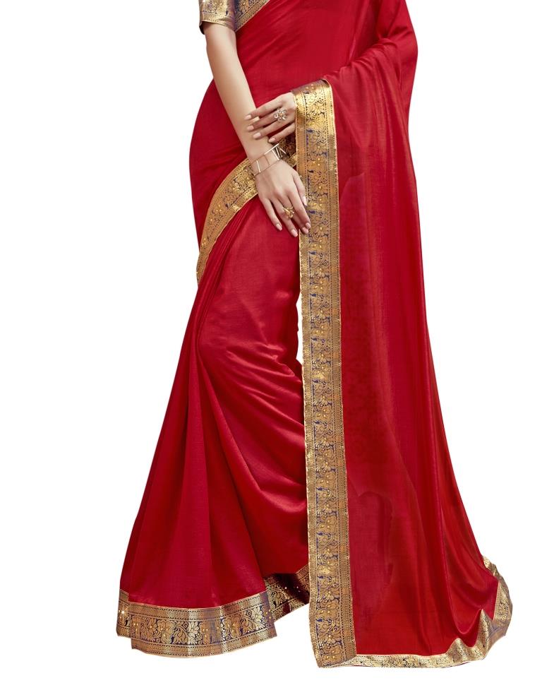 Red Coloured Art Silk Laced Embellished Partywear saree | Leemboodi