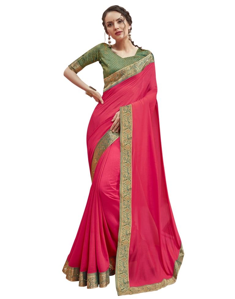 Pink Coloured Art Silk Laced Embellished Partywear saree | Leemboodi