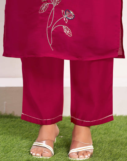 Dark Pink Sequence Silk Straight Kurta With Pant And Dupatta