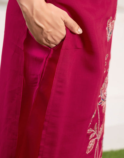 Dark Pink Sequence Silk Straight Kurta With Pant And Dupatta