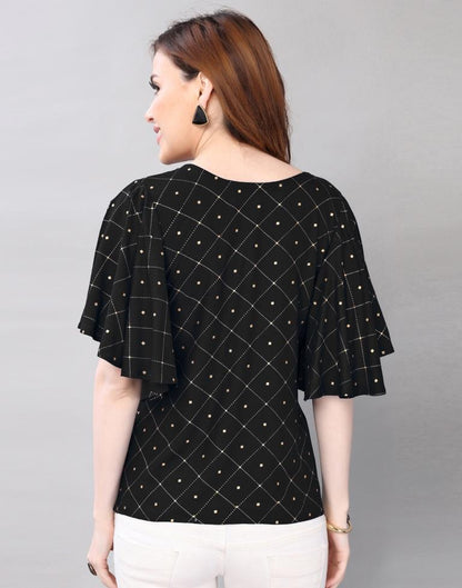 Black Fleard Sleeve Top | Leemboodi