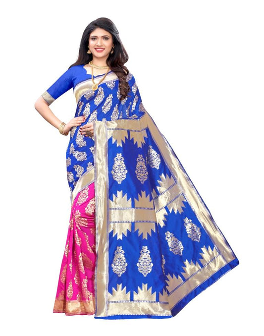 Blue Coloured Poly Silk Jacquard Partywear saree | Leemboodi