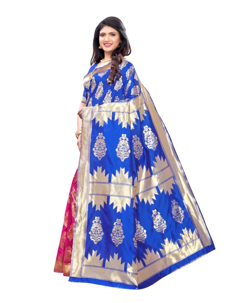 Blue Coloured Poly Silk Jacquard Partywear saree | Leemboodi