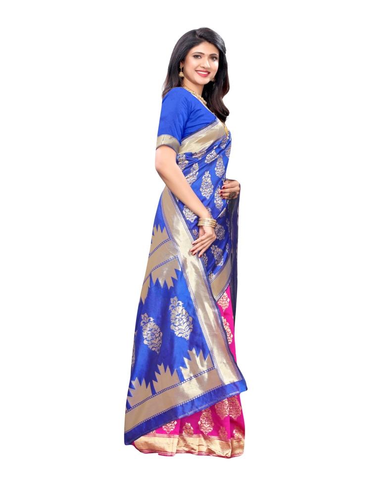 Blue Coloured Poly Silk Jacquard Partywear saree | Leemboodi