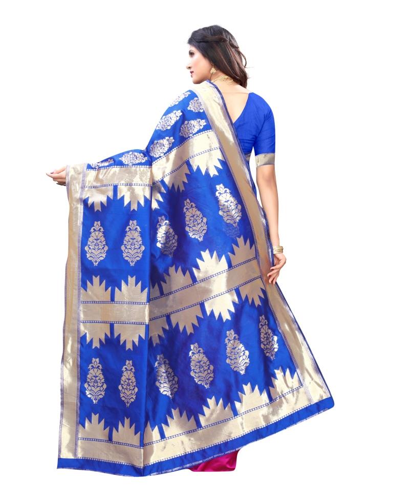 Blue Coloured Poly Silk Jacquard Partywear saree | Leemboodi
