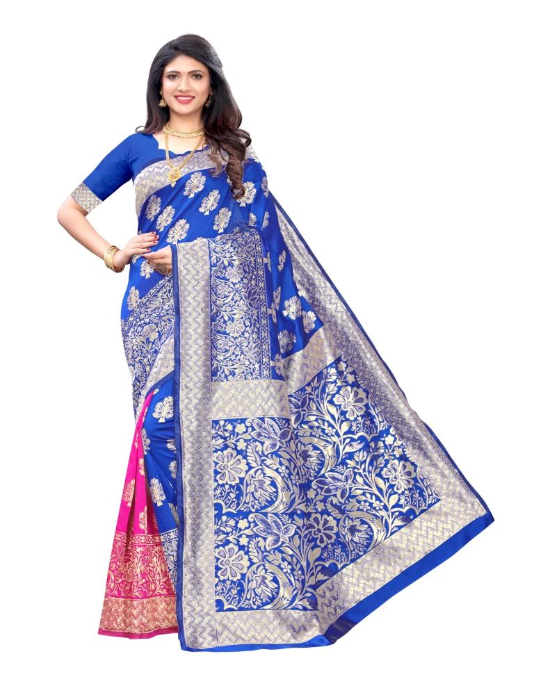 Blue Coloured Poly Silk Jacquard Partywear saree | Leemboodi