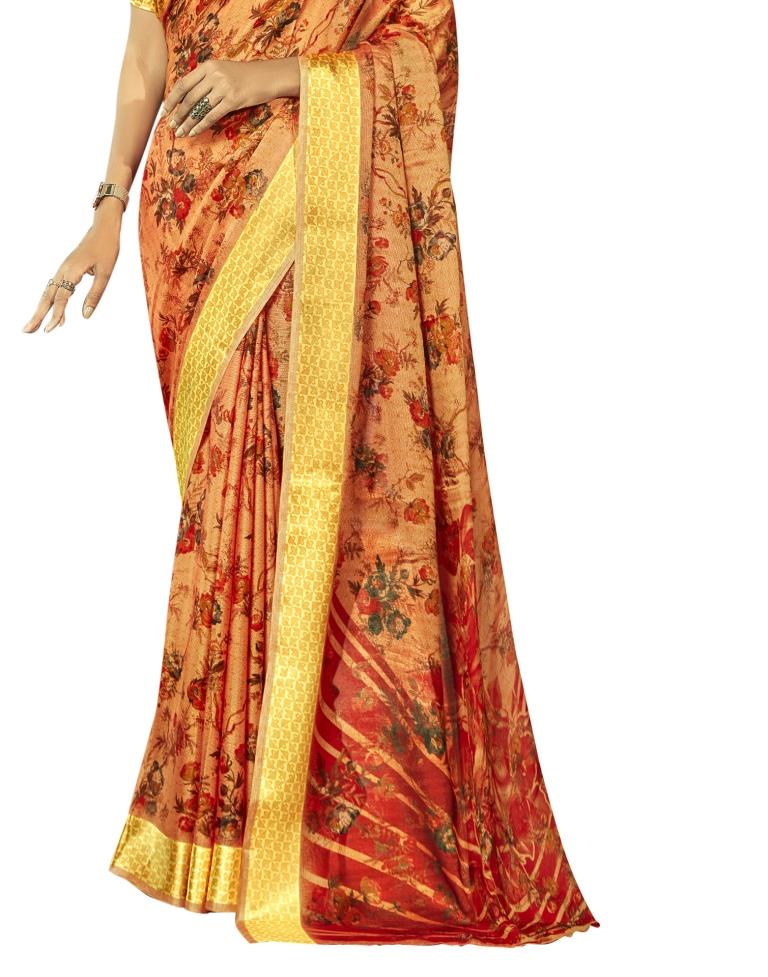 Royal Orange Printed Jute Saree