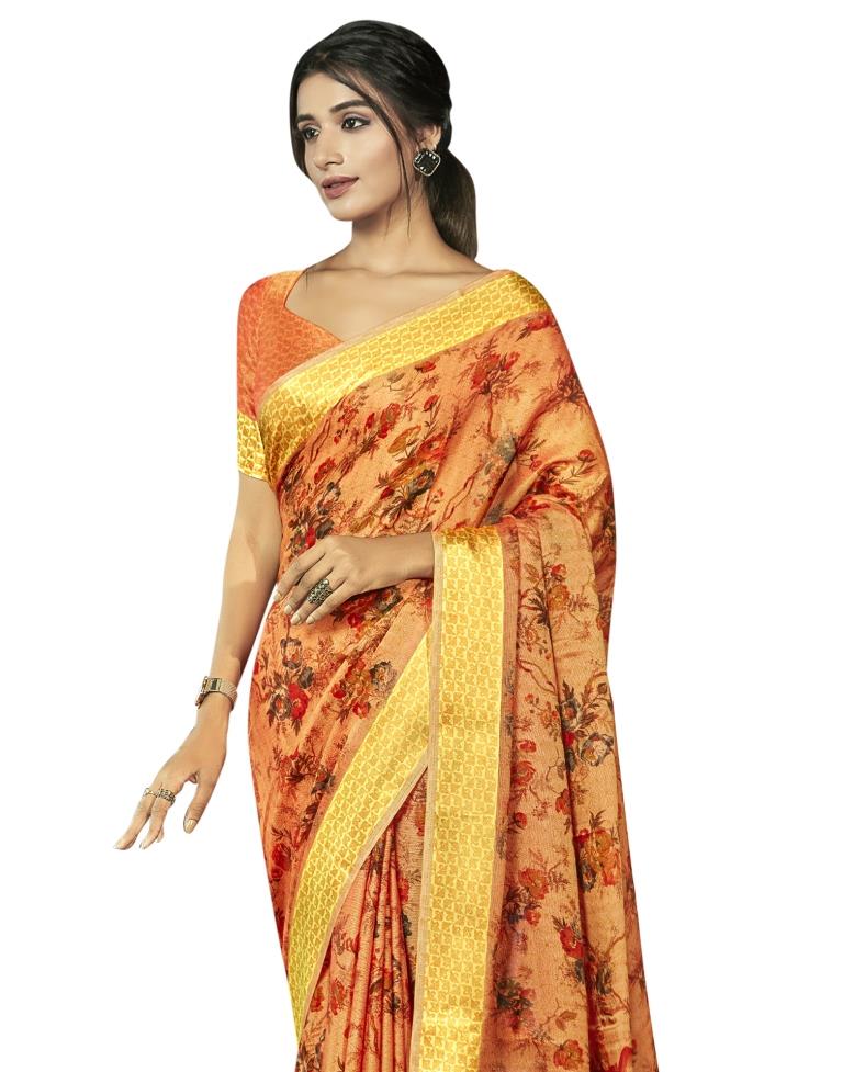 Royal Orange Printed Jute Saree
