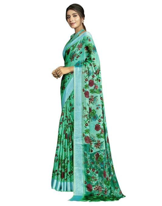 Green Coloured Jute Printed Satin Patta Partywear saree | Leemboodi