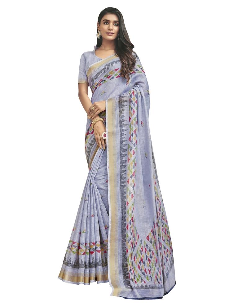 Silver Grey Coloured Poly Cotton Printed Casual saree | Sudathi