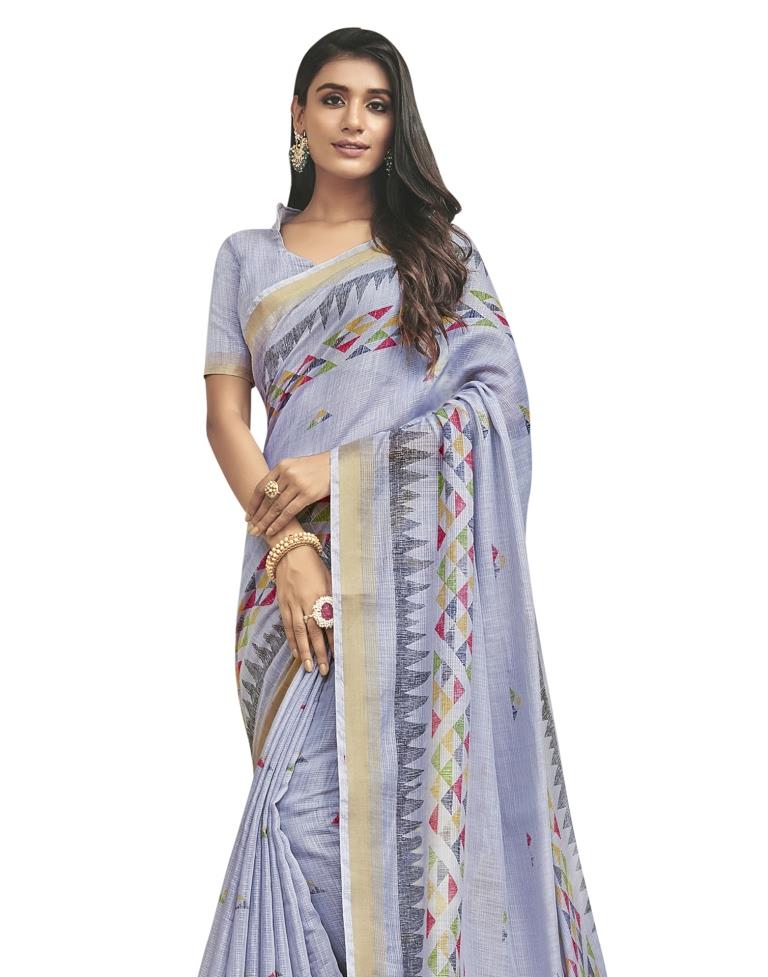 Silver Grey Coloured Poly Cotton Printed Casual saree | Sudathi