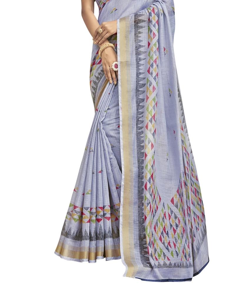Silver Grey Coloured Poly Cotton Printed Casual saree | Sudathi