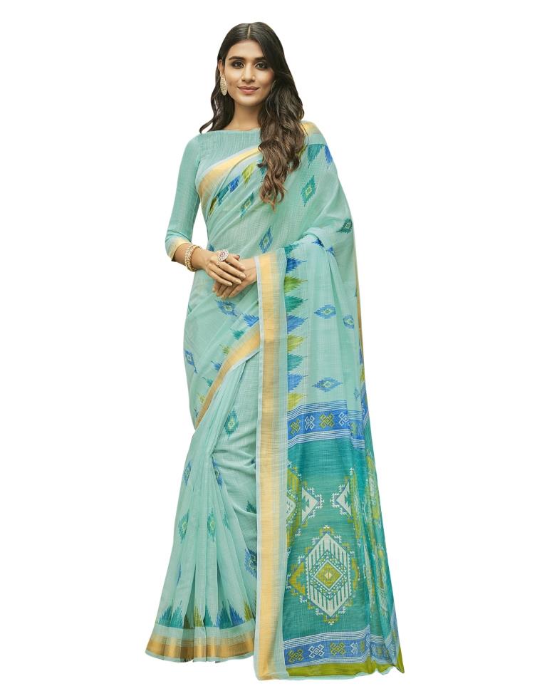 Sky Blue Cotton Saree | Leemboodi