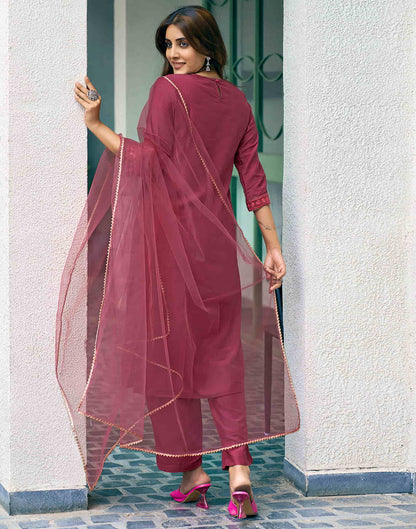 Rouge Pink Sequence Chinnon Straight Kurta With Pant And Dupatta