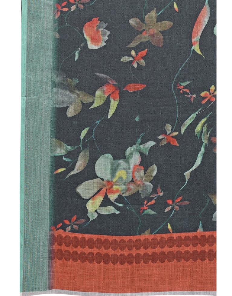 Dark Green Coloured Linen Digital Printed Casual saree | Leemboodi