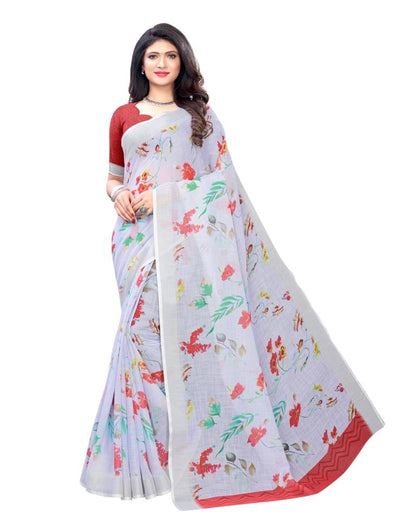 Sky Blue Coloured Linen Digital Printed Casual saree | Sudathi
