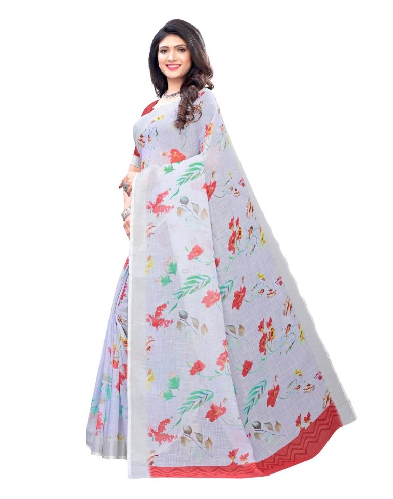 Sky Blue Coloured Linen Digital Printed Casual saree | Sudathi