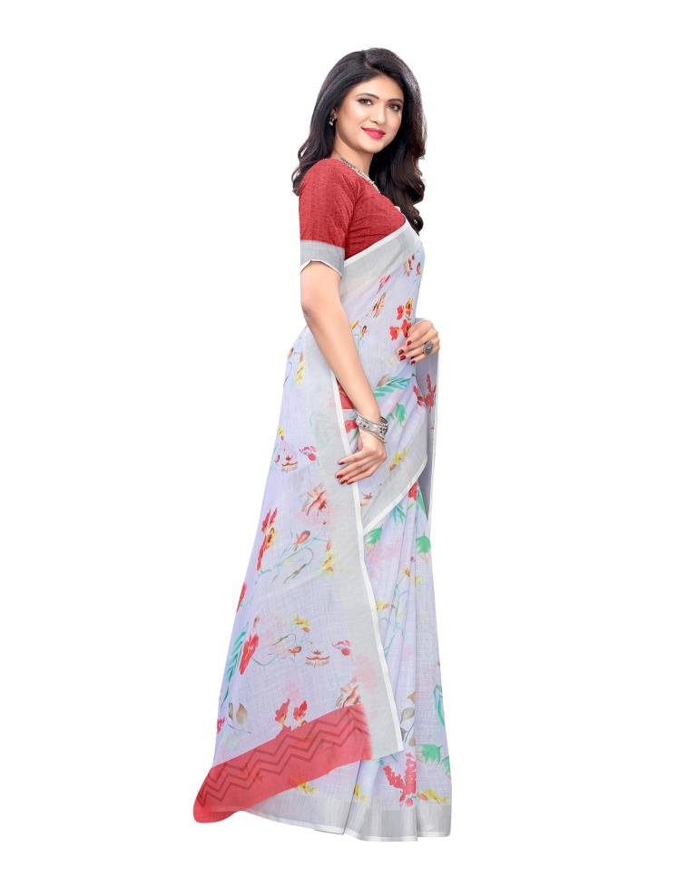 Sky Blue Coloured Linen Digital Printed Casual saree | Sudathi