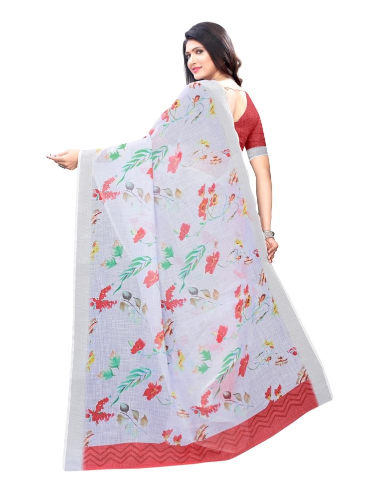 Sky Blue Coloured Linen Digital Printed Casual saree | Sudathi