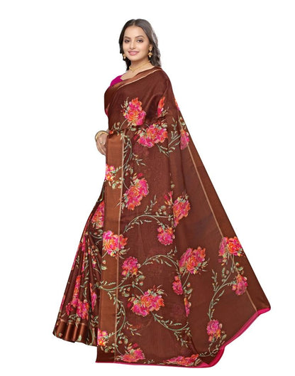 Brown Coloured Cotton Blend Printed Casual saree | Leemboodi
