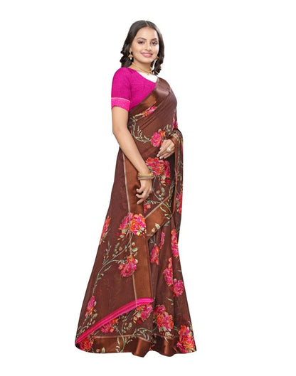 Brown Coloured Cotton Blend Printed Casual saree | Leemboodi