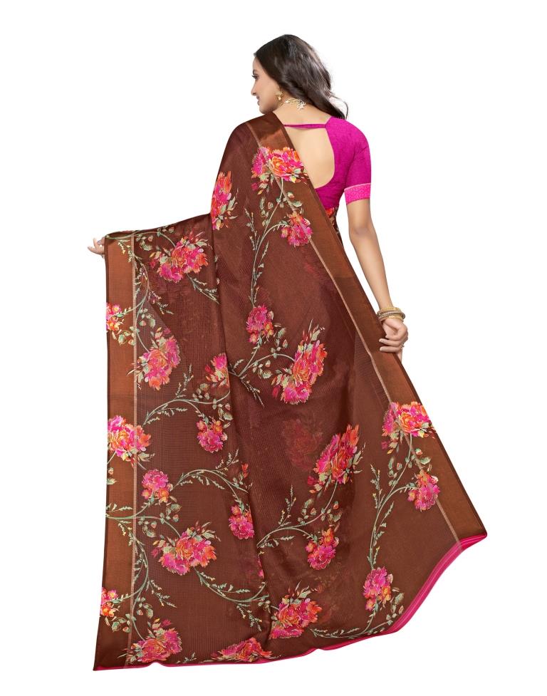 Brown Coloured Cotton Blend Printed Casual saree | Leemboodi