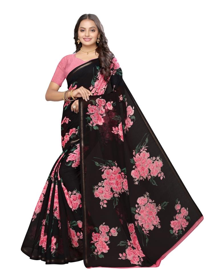 Black Coloured Cotton Blend Printed Casual saree | Leemboodi