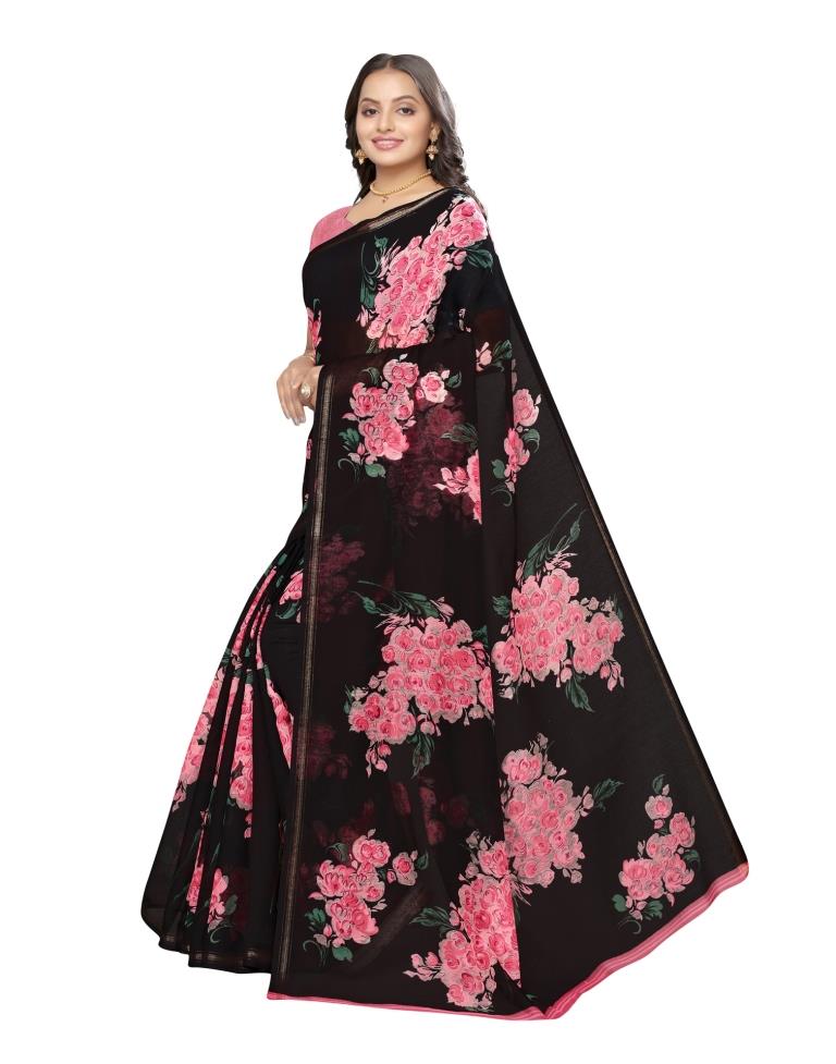 Black Coloured Cotton Blend Printed Casual saree | Leemboodi
