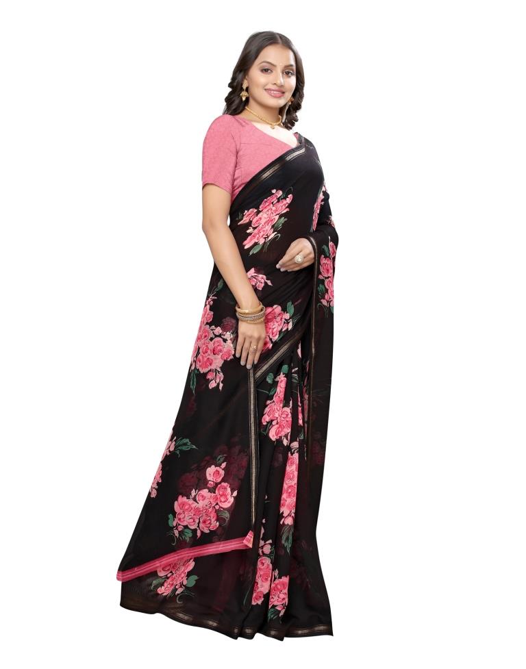 Black Coloured Cotton Blend Printed Casual saree | Leemboodi