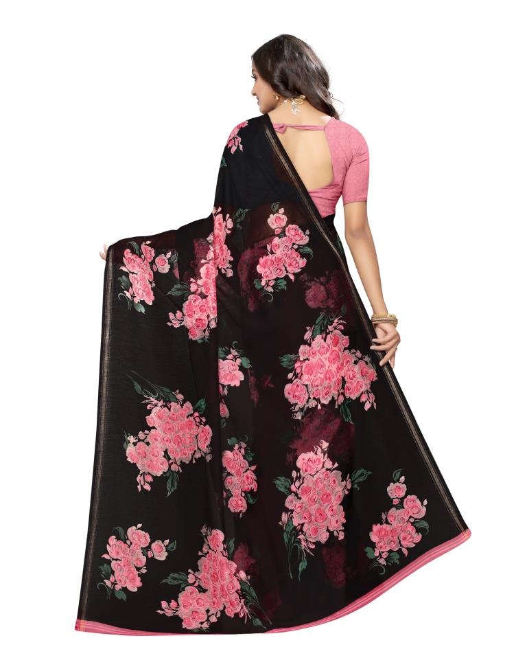 Black Coloured Cotton Blend Printed Casual saree | Leemboodi
