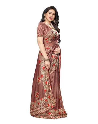 Chestnut Brown Coloured Lycra Brasso Embellished Partywear saree | Leemboodi