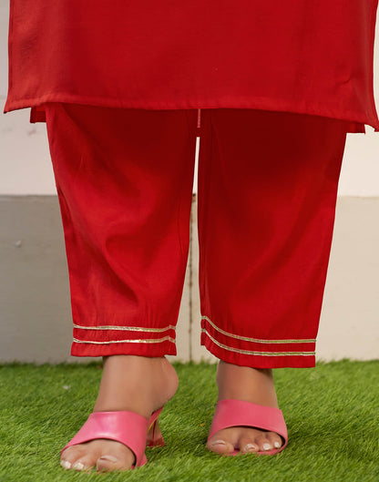 Red Sequence Silk Straight Kurta With Pant And Dupatta