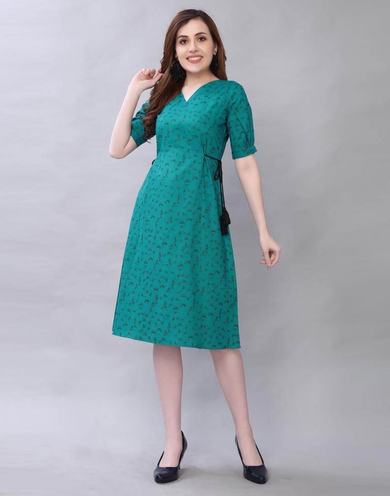 Rama Green Coloured Printed Poly Cotton Dress | Sudathi