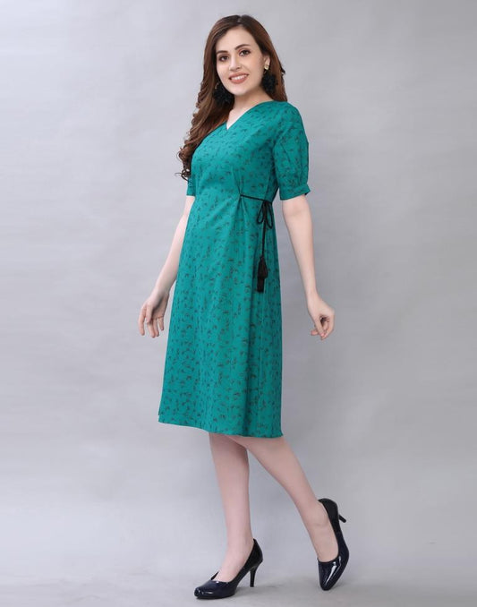 Rama Green Coloured Printed Poly Cotton Dress | Sudathi