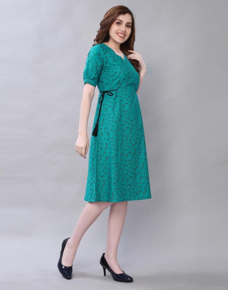 Rama Green Coloured Printed Poly Cotton Dress | Sudathi