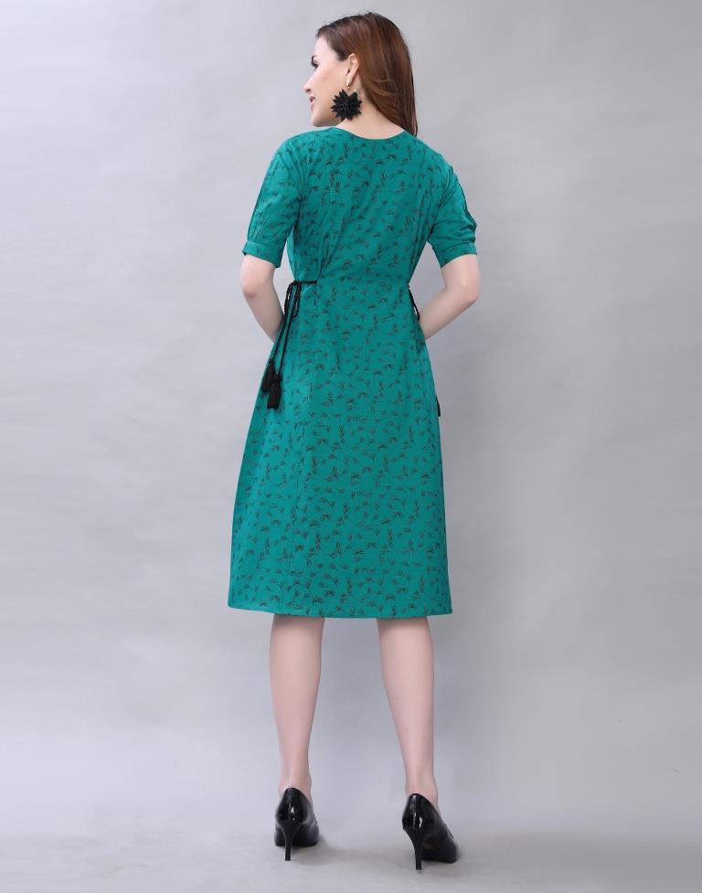 Rama Green Coloured Printed Poly Cotton Dress | Sudathi