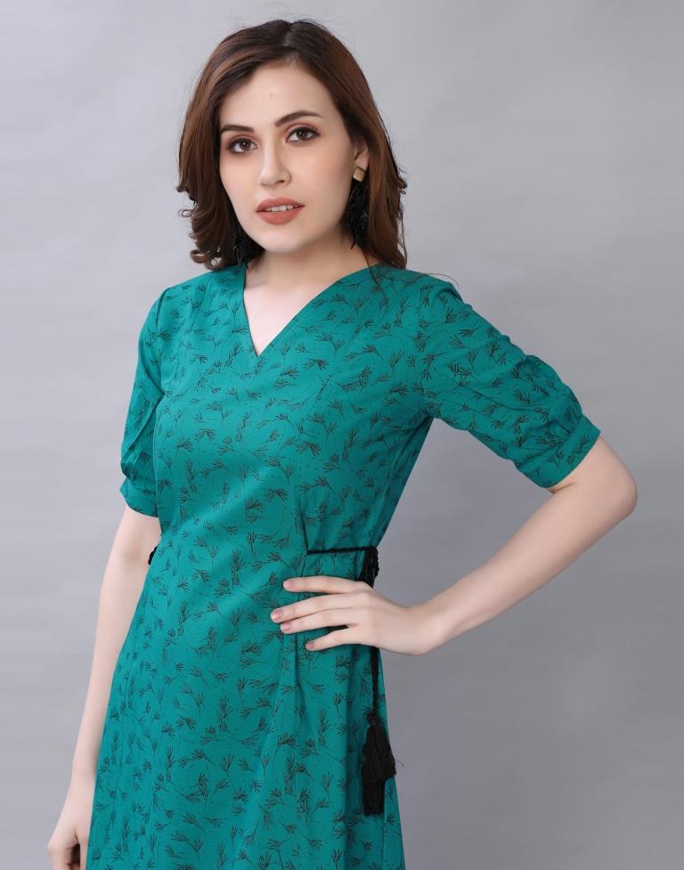 Rama Green Coloured Printed Poly Cotton Dress | Sudathi